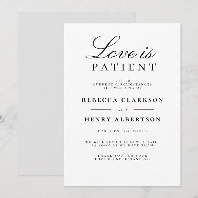 Love Is Patient Black & White Wedding Announcement (Front/Back)