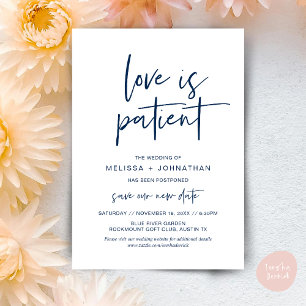 Love is patient, Change New Wedding Date Invitation