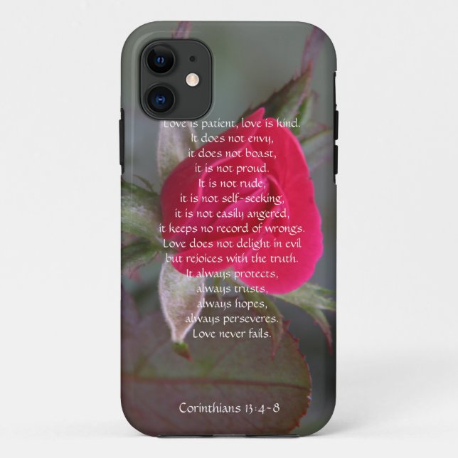 Love is Patient, Corinthians, Red Rose Bud Case-Mate iPhone Case (Back)