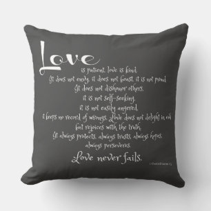 Love is Patient (Corinthians scripture verse) grey Cushion