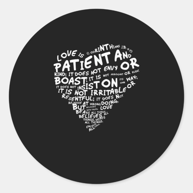 Love Is Patient Corinthians White Heart Clean Styl Classic Round Sticker (Front)