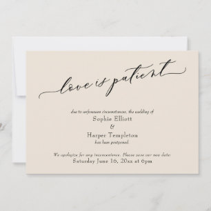 Love is Patient Cream Postponed Wedding Card