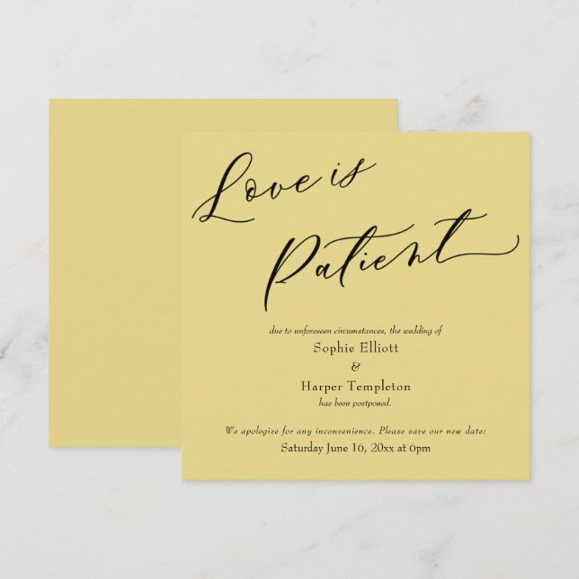Love is Patient Custard Postponed Wedding Card (Front/Back)