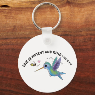 Love is patient cute bee and hummingbird scripture key ring