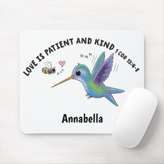 Love is patient cute bee and hummingbird scripture mouse mat (With Mouse)