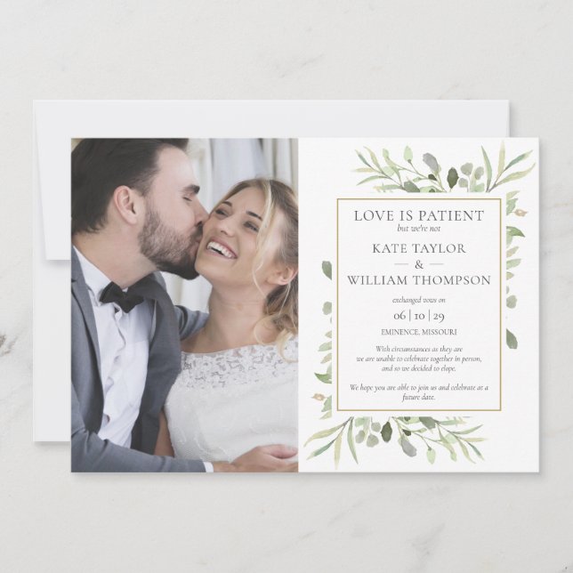 Love Is Patient Elopement Wedding Announcement (Front)
