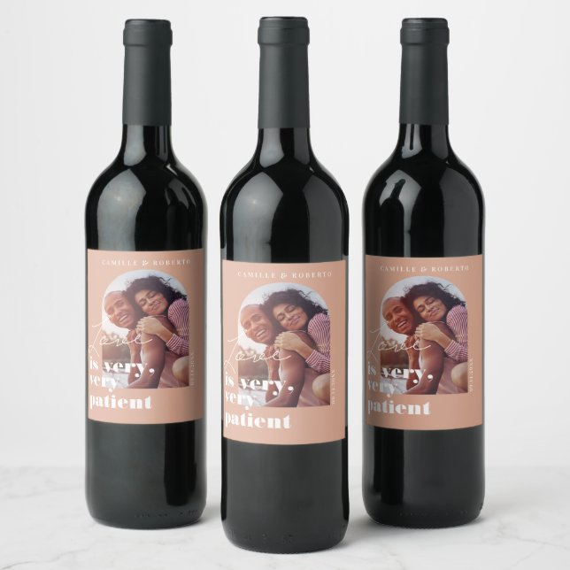 Love is Patient Geometric Blush Couple's Photo Wine Label (Bottles)
