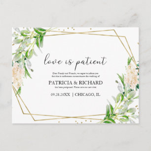 Love Is Patient Greenery New Date Wedding Postcard