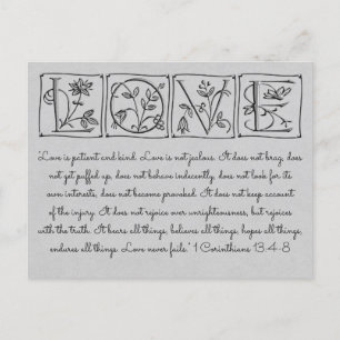 Love is Patient-Kind-Never Fails~Scripture~Wedding Announcement Postcard