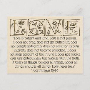 Love is Patient-Kind-Never Fails~Scripture~Wedding Postcard