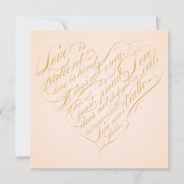 Love is patient.. light gold calligraphy heart invitation (Front)