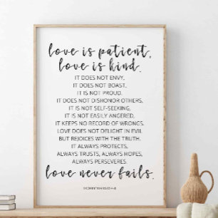 Love Is Patient Love Is Kind, 1 Corinthians 13:4-8 Poster