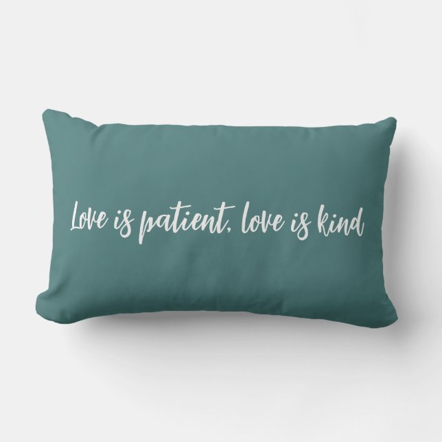 Love is patient love is kind dusty green lumbar cushion (Front)