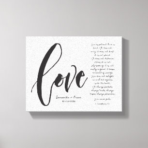 Love is patient, love is kind, modern script, name canvas print
