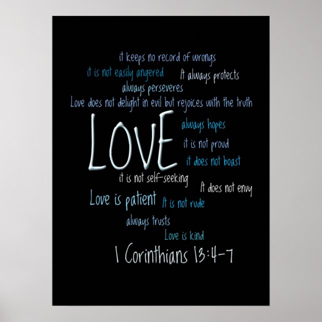 Love is Patient Mix Blue unframed or framed Poster (Front)