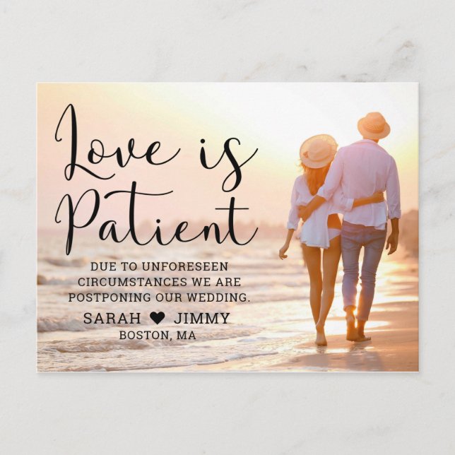 Love is Patient Modern Black Script Photo Postcard (Front)