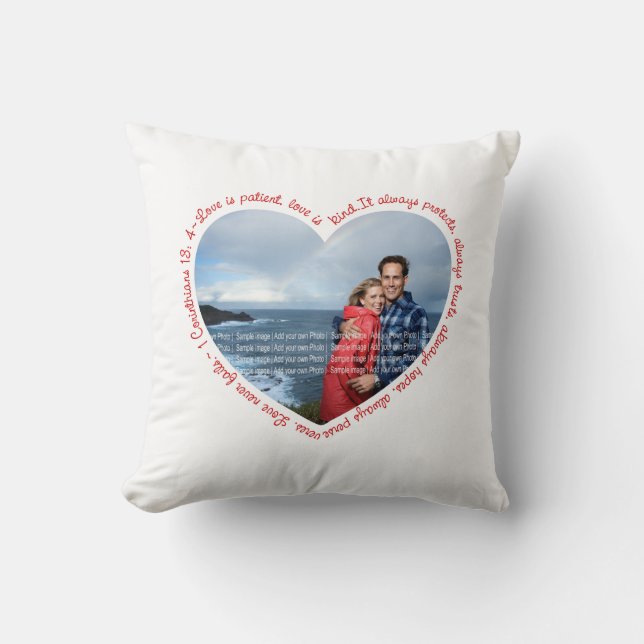 Love is Patient Photo Heart White & Red Cushion (Front)