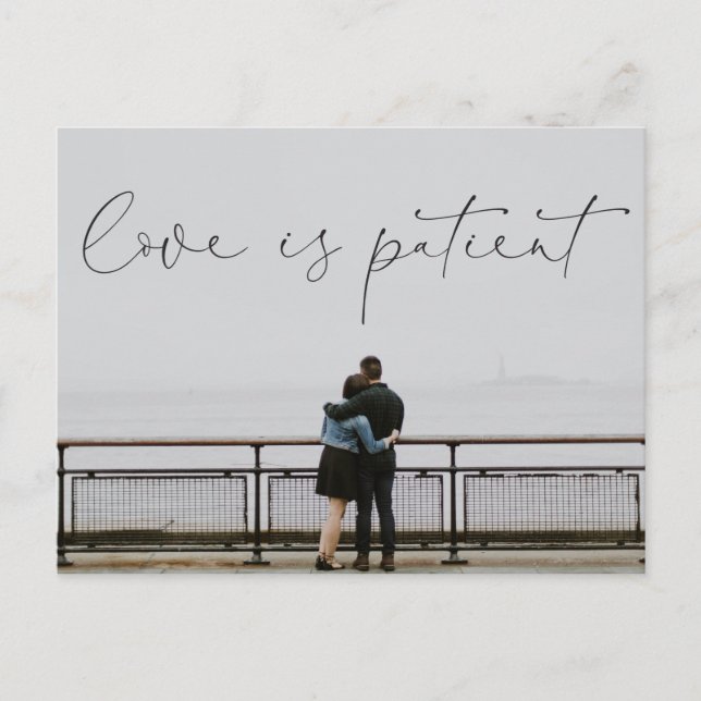 Love is Patient Postponed Wedding Postcard (Front)