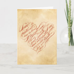 Love is Patient... Red Calligraphic Heart Card