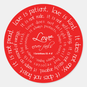 Love is Patient Red Christian Wedding Stickers