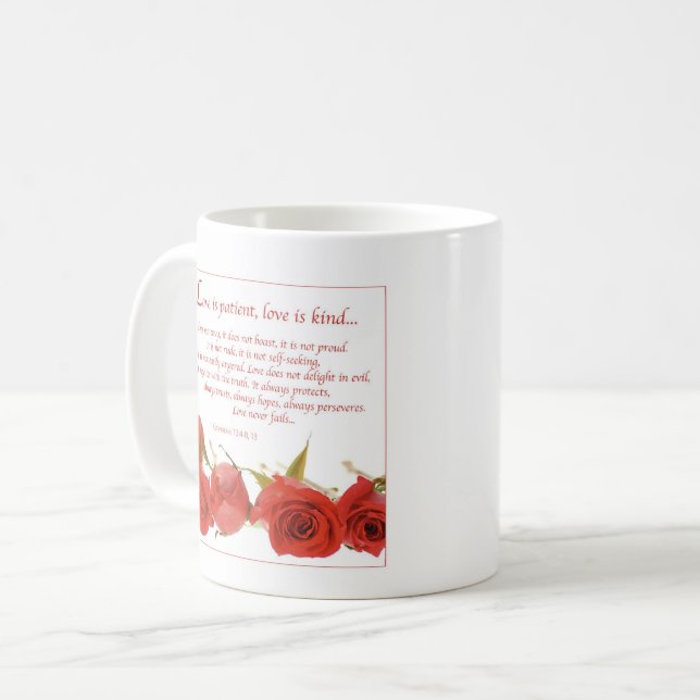 Love is Patient Red Rose Coffee Mug (Front Left)