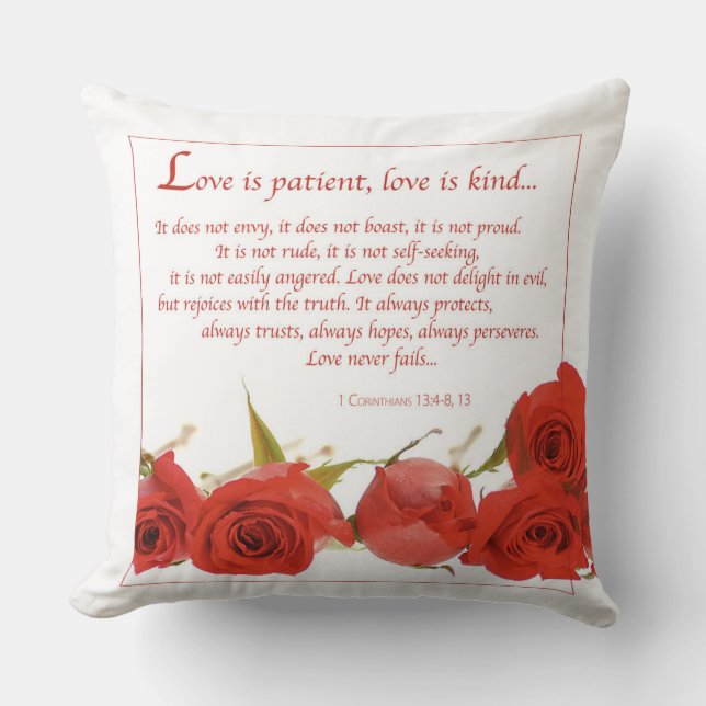 Love is Patient Red Rose Cushion (Front)