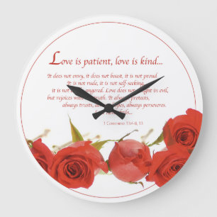 Love is Patient Red Rose Large Clock