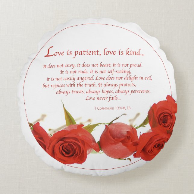 Love is Patient Red Rose Round Cushion (Front)