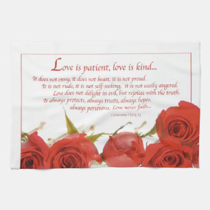 Love is Patient Red Rose Tea Towel