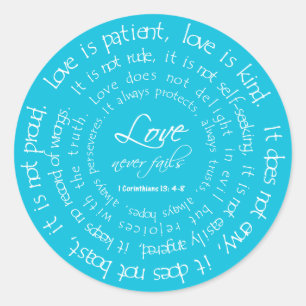 Love is Patient Round Wedding Sticker Aqua