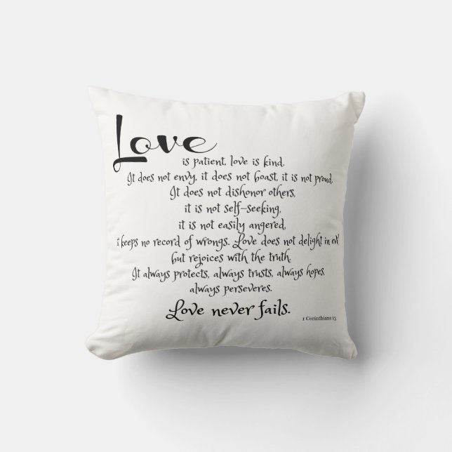Love is Patient (scripture verse) B&W w pinstripes Cushion (Front)
