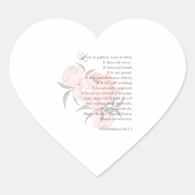 Love Is Patient – Scripture Wedding Postcard Heart Sticker (Front)