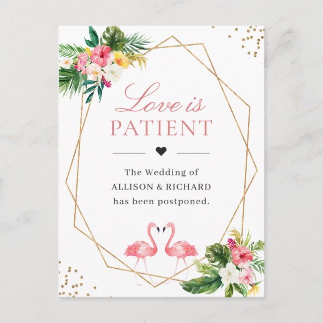Love is Patient Tropical Floral Flamingo Geometric Postcard (Front)