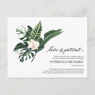 Love Is Patient Tropical Wedding Postponement Postcard