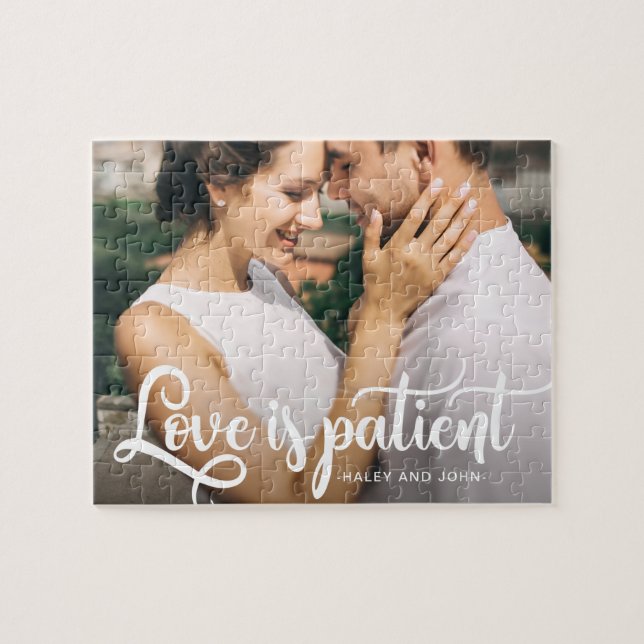 Love is Patient Typography with Couples Photo Jigsaw Puzzle (Horizontal)