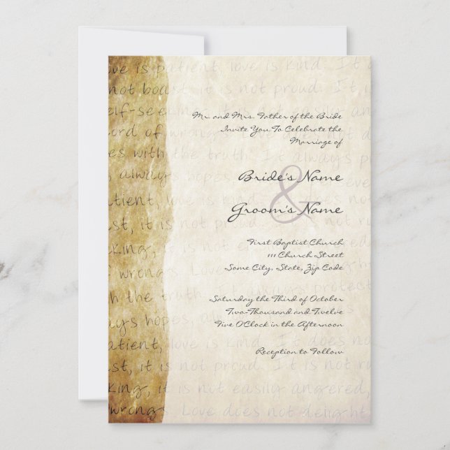 Love is Patient Vintage Wedding Invitation (Front)