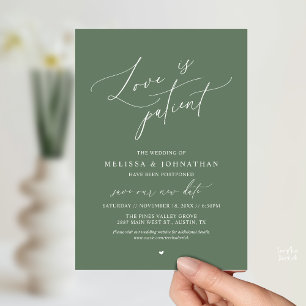 “Love Is Patient” Wedding Change the date announce Invitation