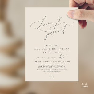 “Love Is Patient” Wedding Change the date announce Invitation