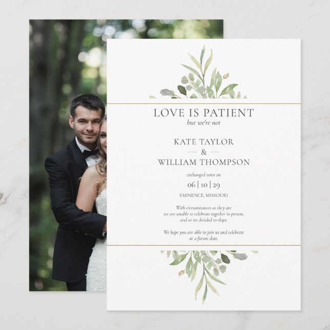 Love Is Patient Wedding Elopement Announcement (Front/Back)