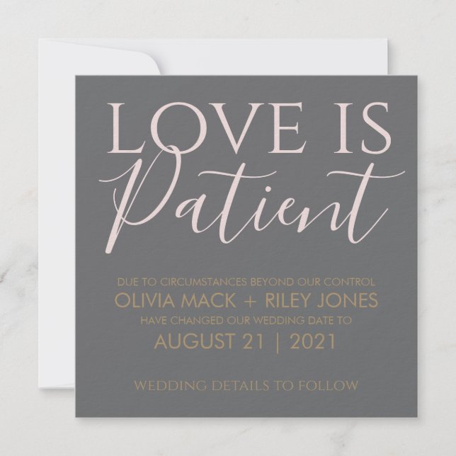 Love is Patient Wedding Postponement Announcement (Front)