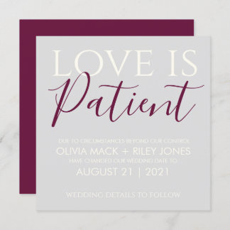 Love is Patient Wedding Postponement Announcement