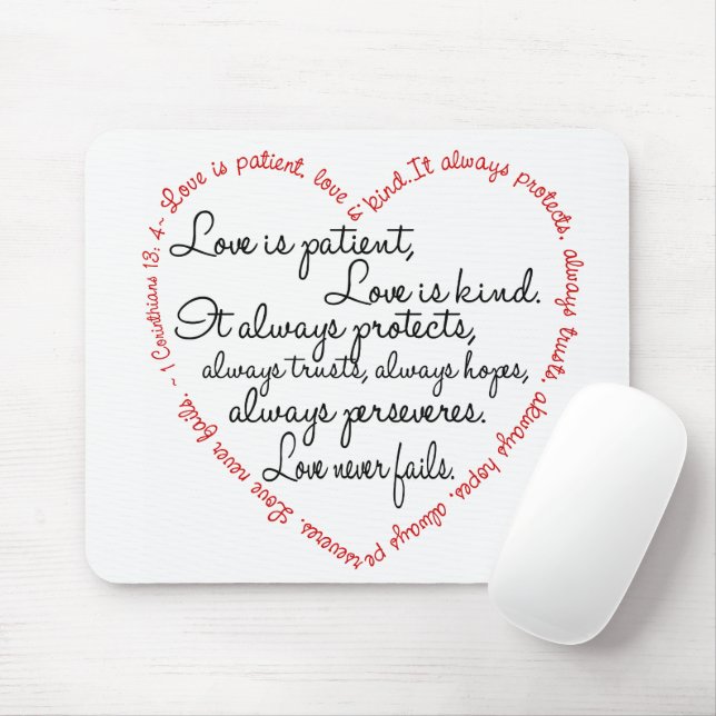 Love is patient Word Heart Mouse Mat (With Mouse)