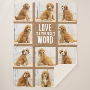 LOVE IS   Photo Collage Puppy on Brown  Sherpa Blanket