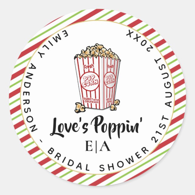 Love is Poppin - Wedding Popcorn Fun Modern Bridal Classic Round Sticker (Front)