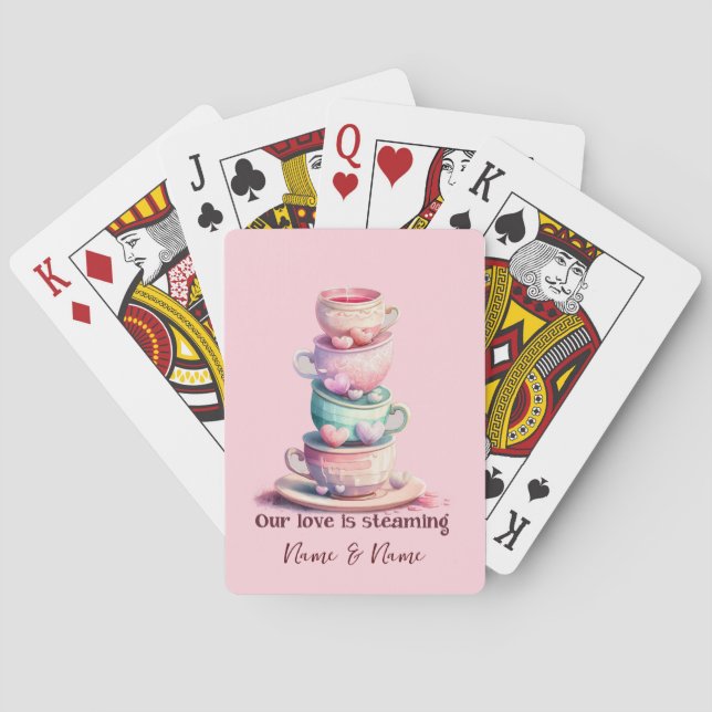 Love Is Steaming Pretty Coffee Cups  Playing Cards (Back)
