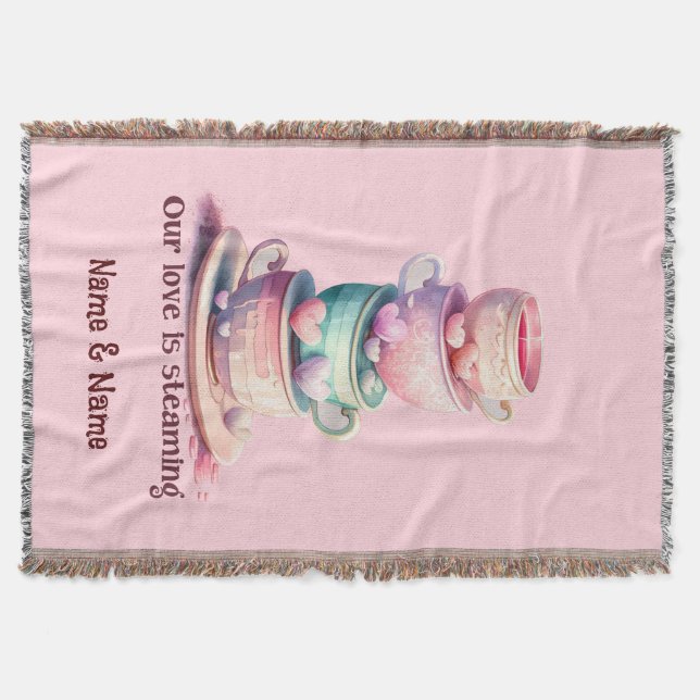 Love Is Steaming Pretty Coffee Cups Throw Blanket (Front)