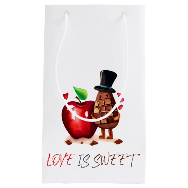 Love Is Sweet Apple Chocolate Couple Small Gift Bag (Front)