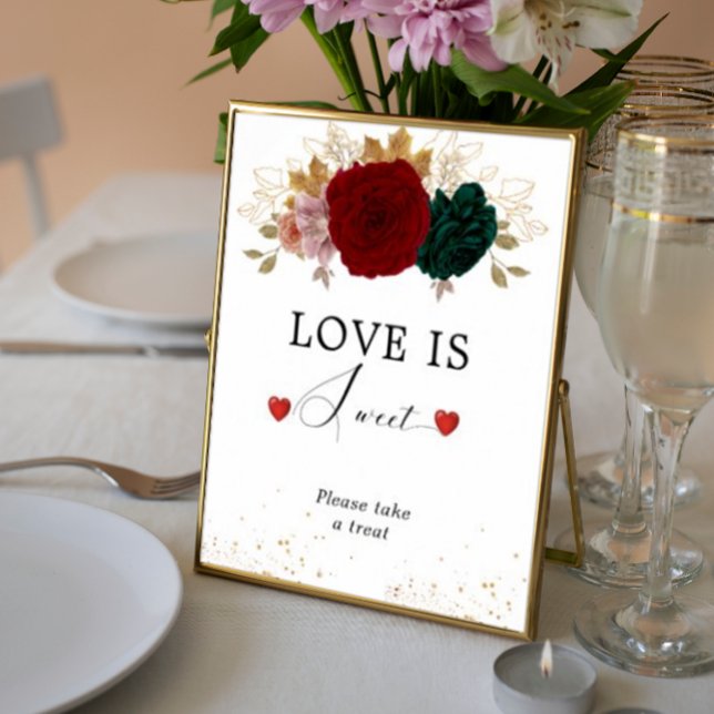 Love Is Sweet Autumnal Burgundy Emerald Floral  Poster (Creator Uploaded)