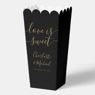 Love Is Sweet Black And Gold Wedding Popcorn Favour Box