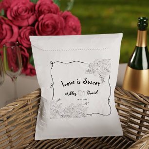 Love is Sweet Black and White Roses Doodle Wedding Favour Bags